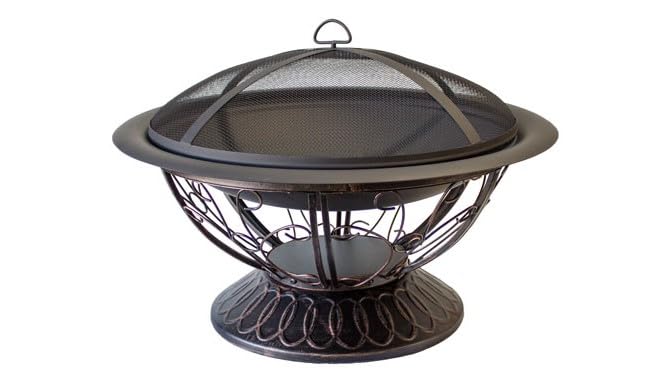 30 Inch Round Wood Burning Fire Pit with Screen Lid and Poker Z8974