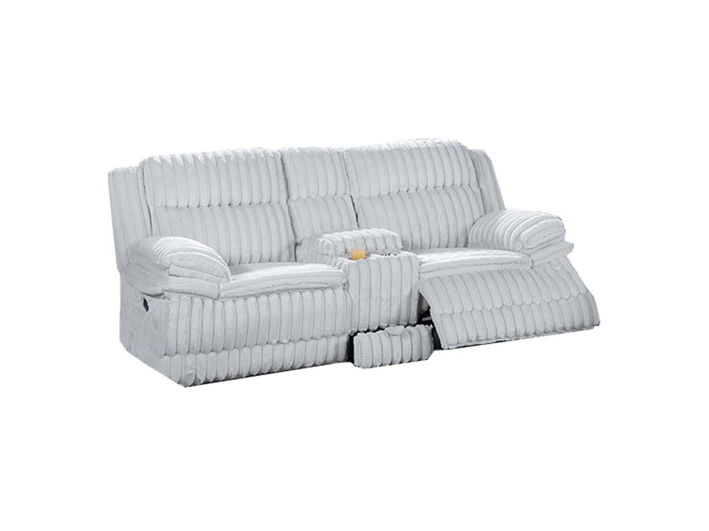 Light Gray Corduroy Reclining Loveseat with Console and Drawer Storage B187