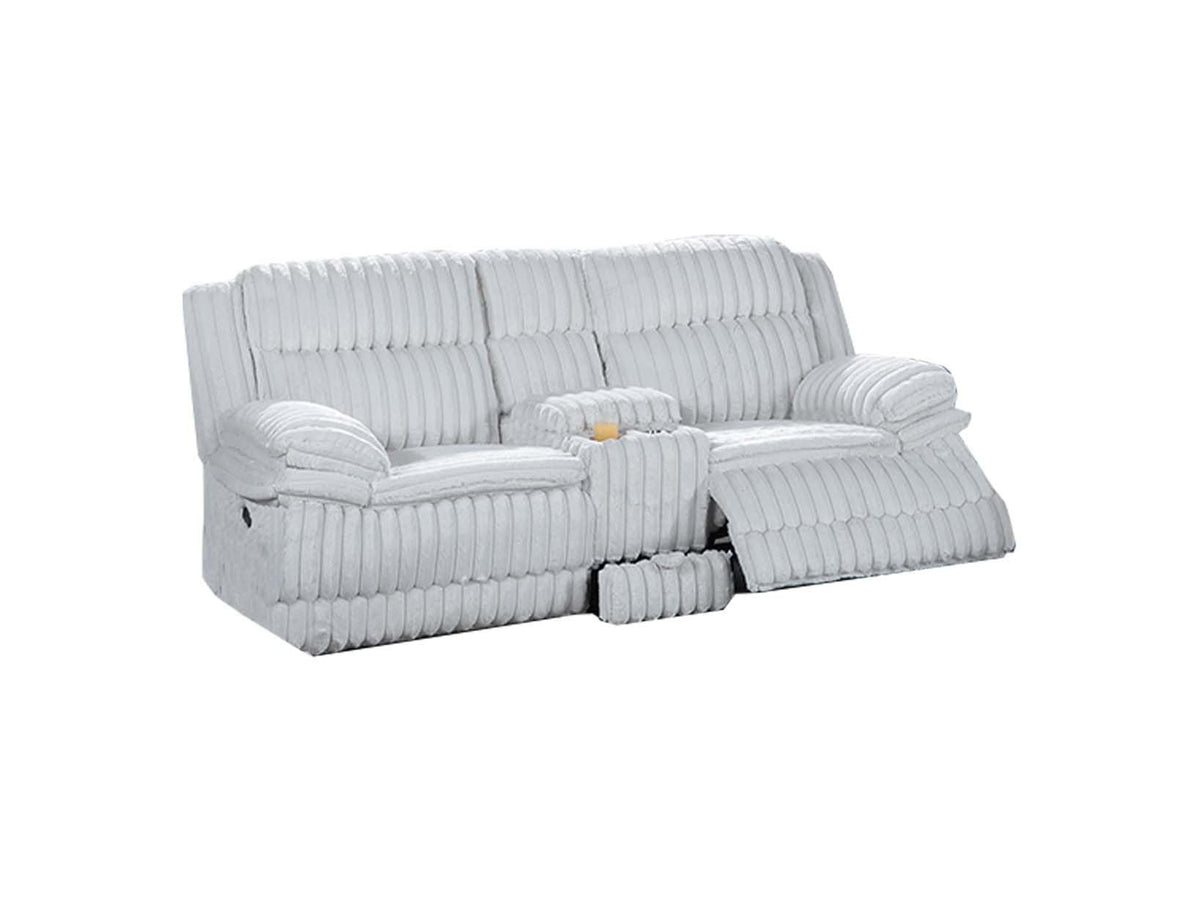 Light Gray Corduroy Reclining Loveseat with Console and Drawer Storage B187