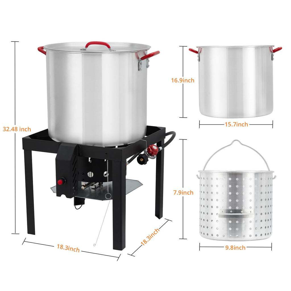 60QT Seafood Boil Pot with Strainer Basket and Propane Burner Stove U151