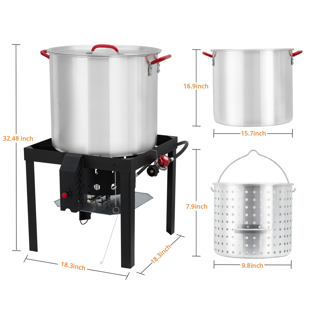 60QT Seafood Boil Pot with Strainer Basket and Propane Burner Stove U151
