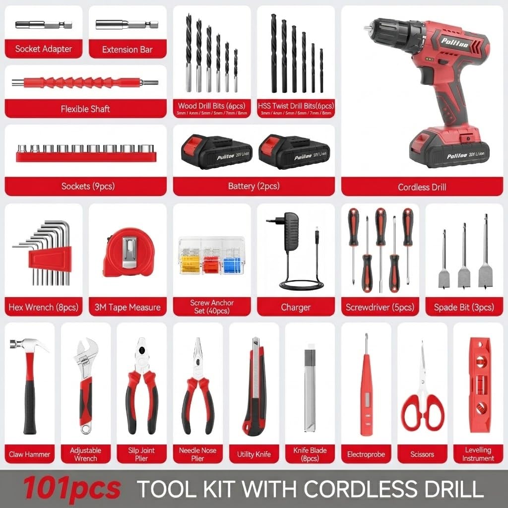 Cordless Drill Set 20V with Battery And Charger 59pcs Bits Kit A79729