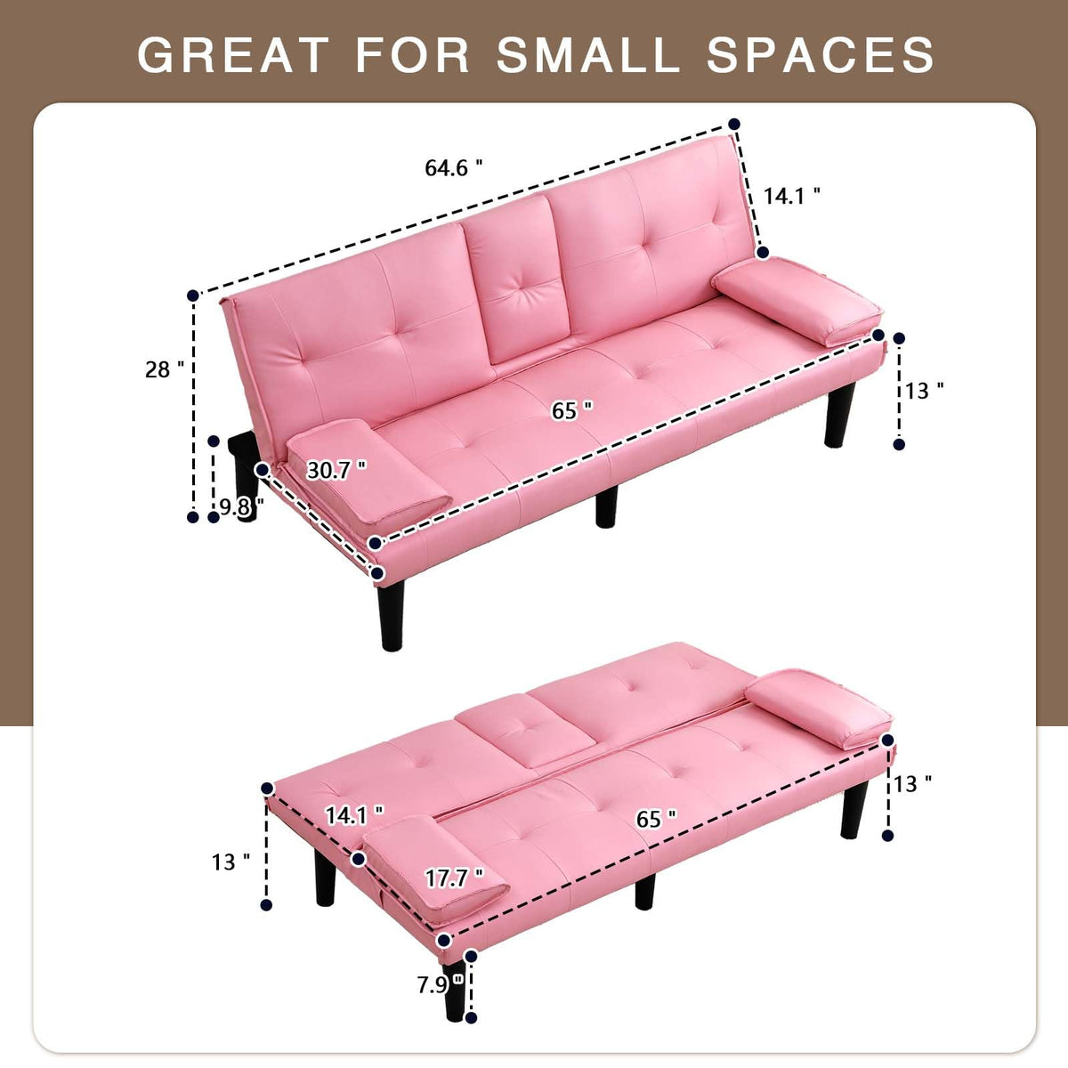 67" Convertible Futon Sofa Bed with 2 Cup Holders Y95258