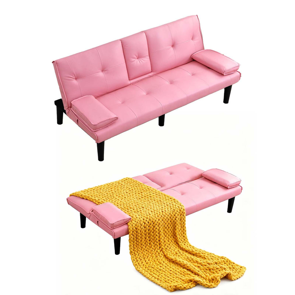 67" Convertible Futon Sofa Bed with 2 Cup Holders Y95258