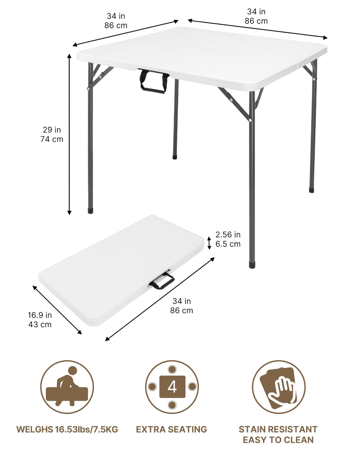 34" White Folding Card Table O838708