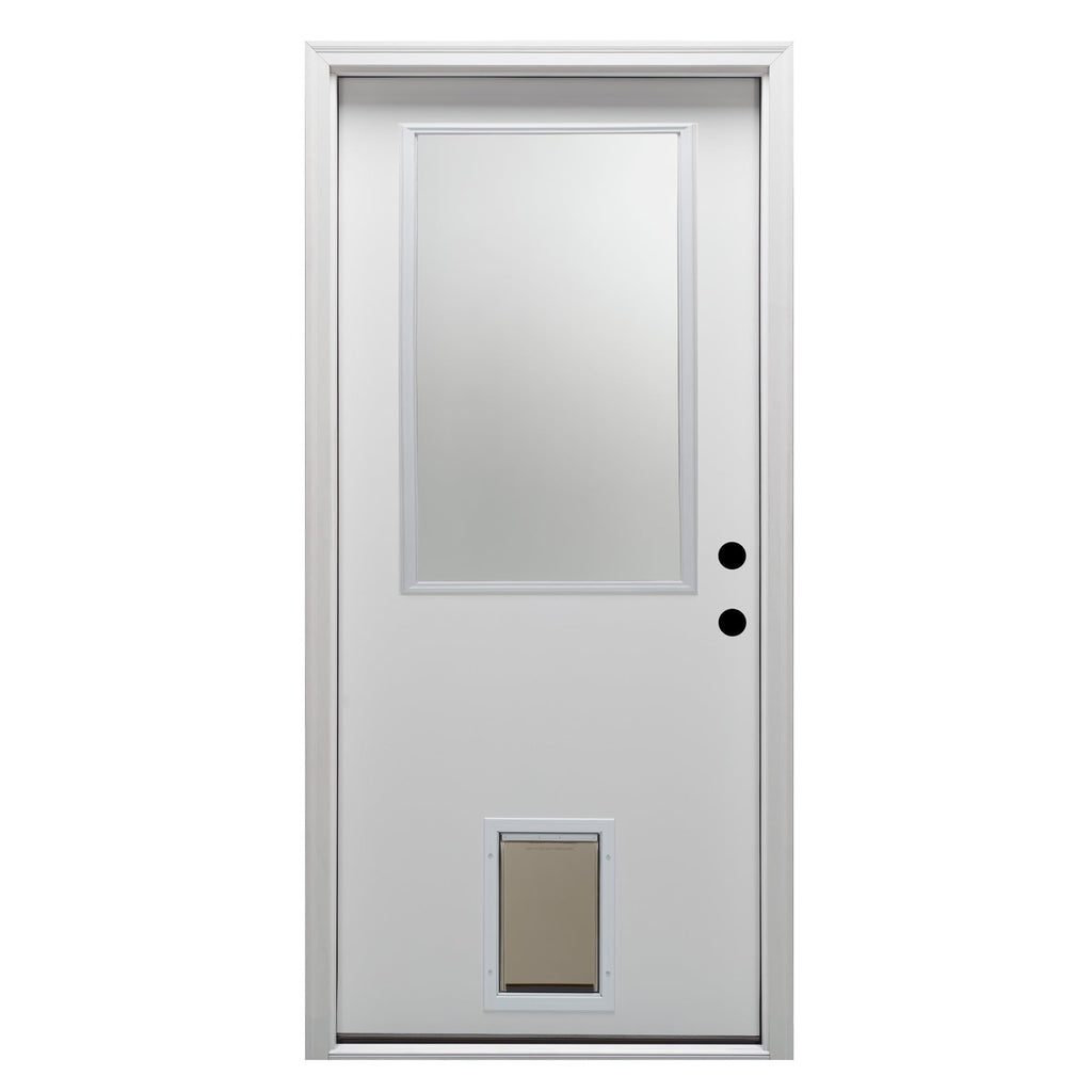Steel Primed Left Hand In-Swing Prehung Front Door with Pet Door Clear Glass 36" x 80" N483168