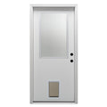 Steel Primed Left Hand In-Swing Prehung Front Door with Pet Door Clear Glass 36" x 80" N483168