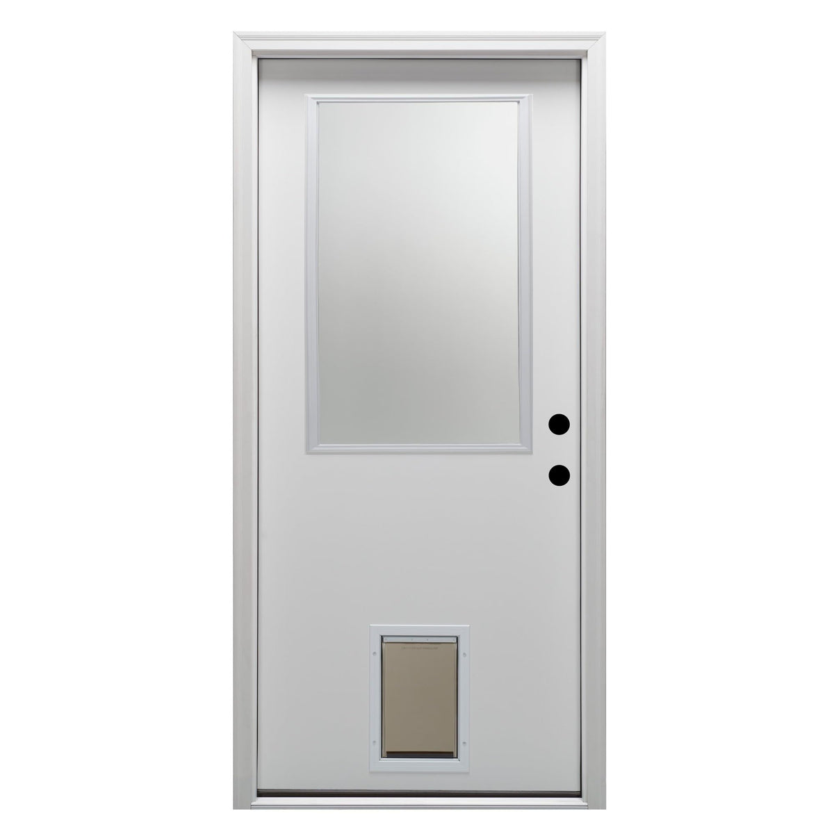 Steel Primed Left Hand In-Swing Prehung Front Door with Pet Door Clear Glass 36" x 80" N483168