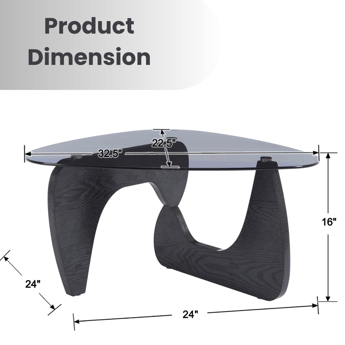 Modern Triangle Glass Coffee Table with Wood Base S11619