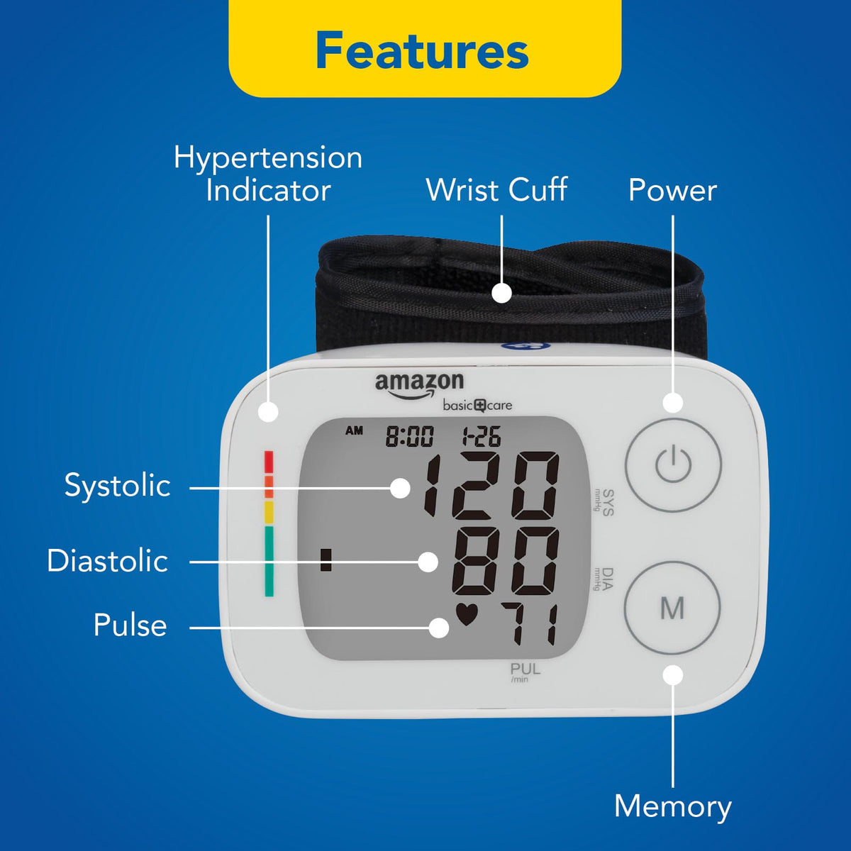 Wrist Blood Pressure Monitor with Large Display H318641