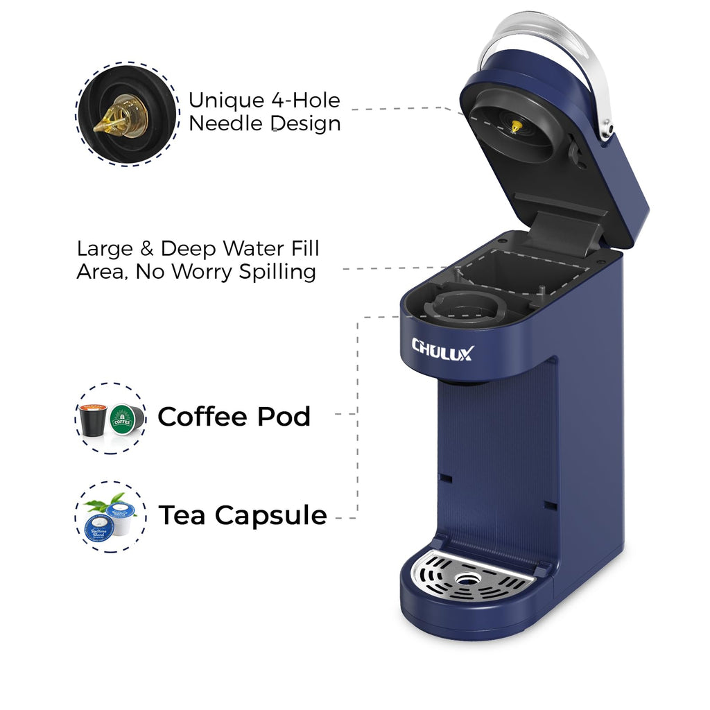 Slim Single Serve Coffee Maker with 6 to 12oz Brew Sizes, Navy Blue J432302