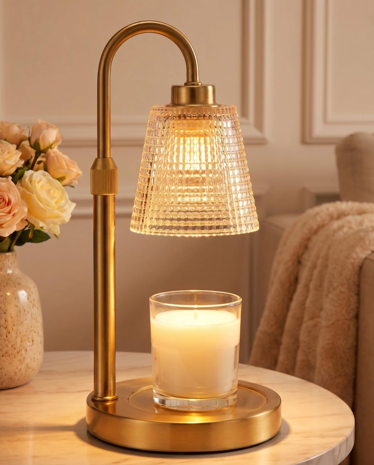Gold Candle Warmer Lamp with Timer, Dimmable, Height Adjustable R4553