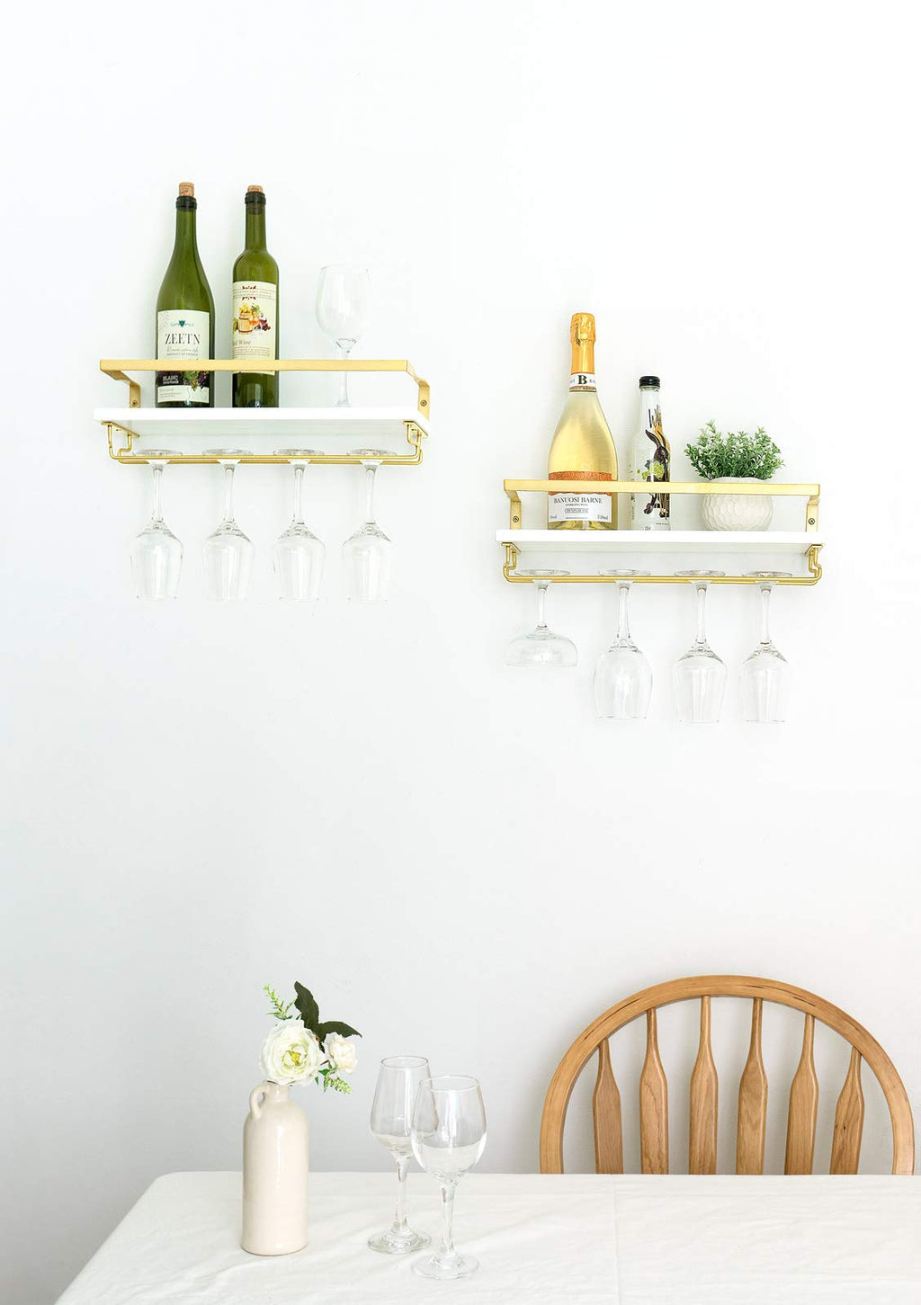Wall Mounted Wine Rack with Glass Holder and Wood Shelf, 2 Pack E367941