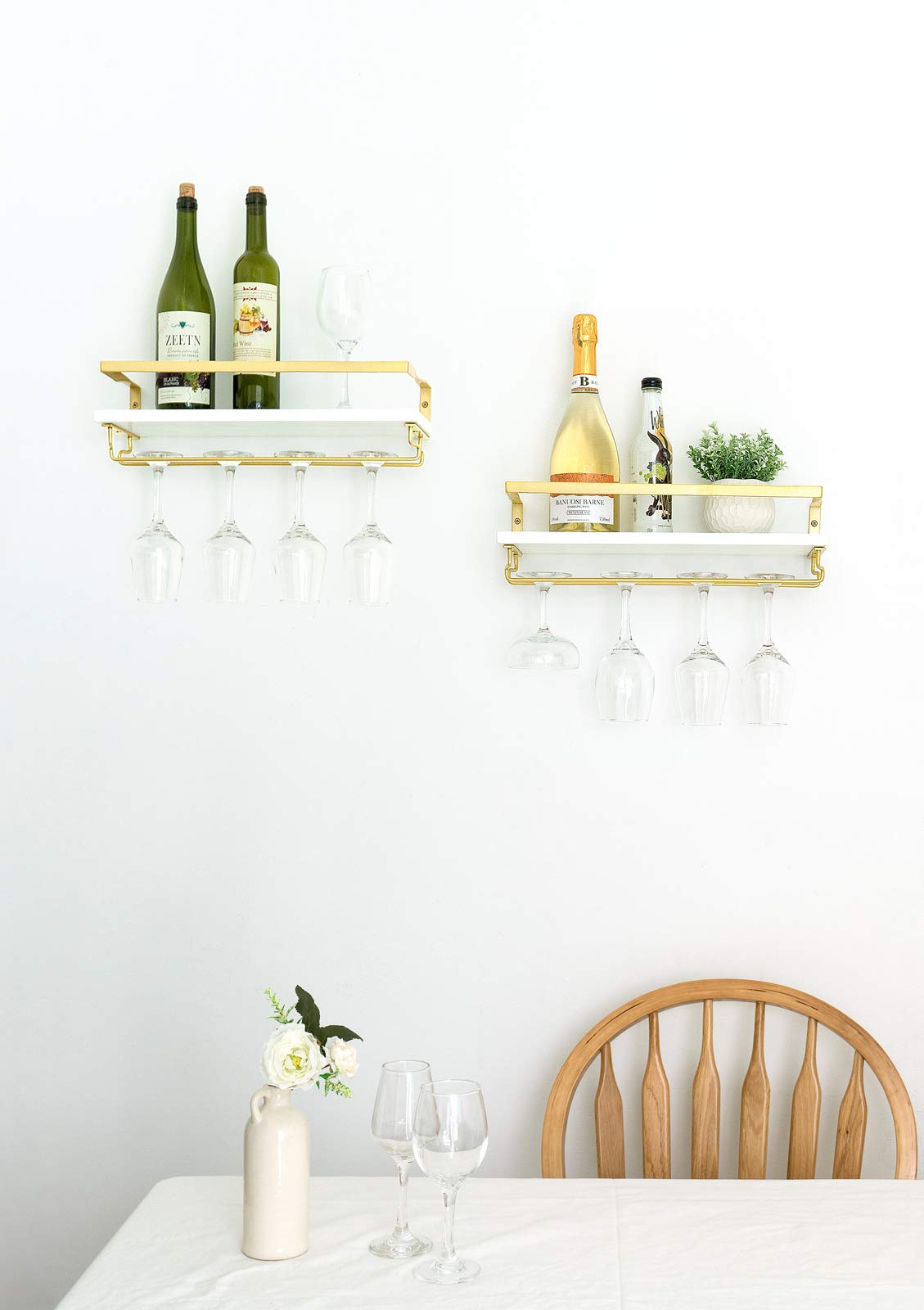 Wall Mounted Wine Rack with Glass Holder and Wood Shelf, 2 Pack E367941