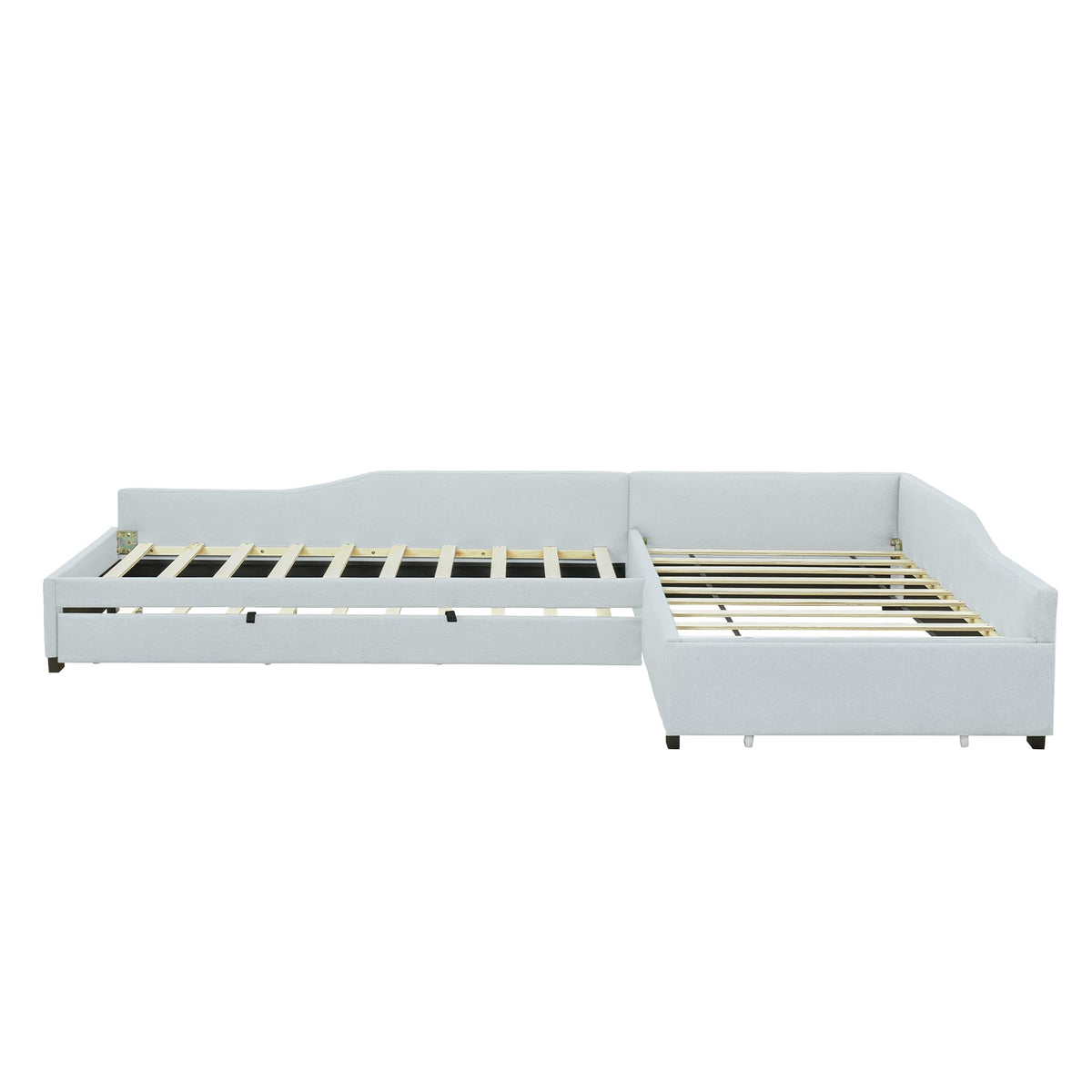 Beige Linen Upholstered Double Twin Size Daybed with Trundle and Drawer L566
