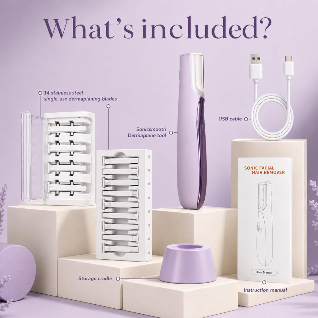 Sonic Dermaplaning Tool with LED Light, Rechargeable Facial Hair Remover R628