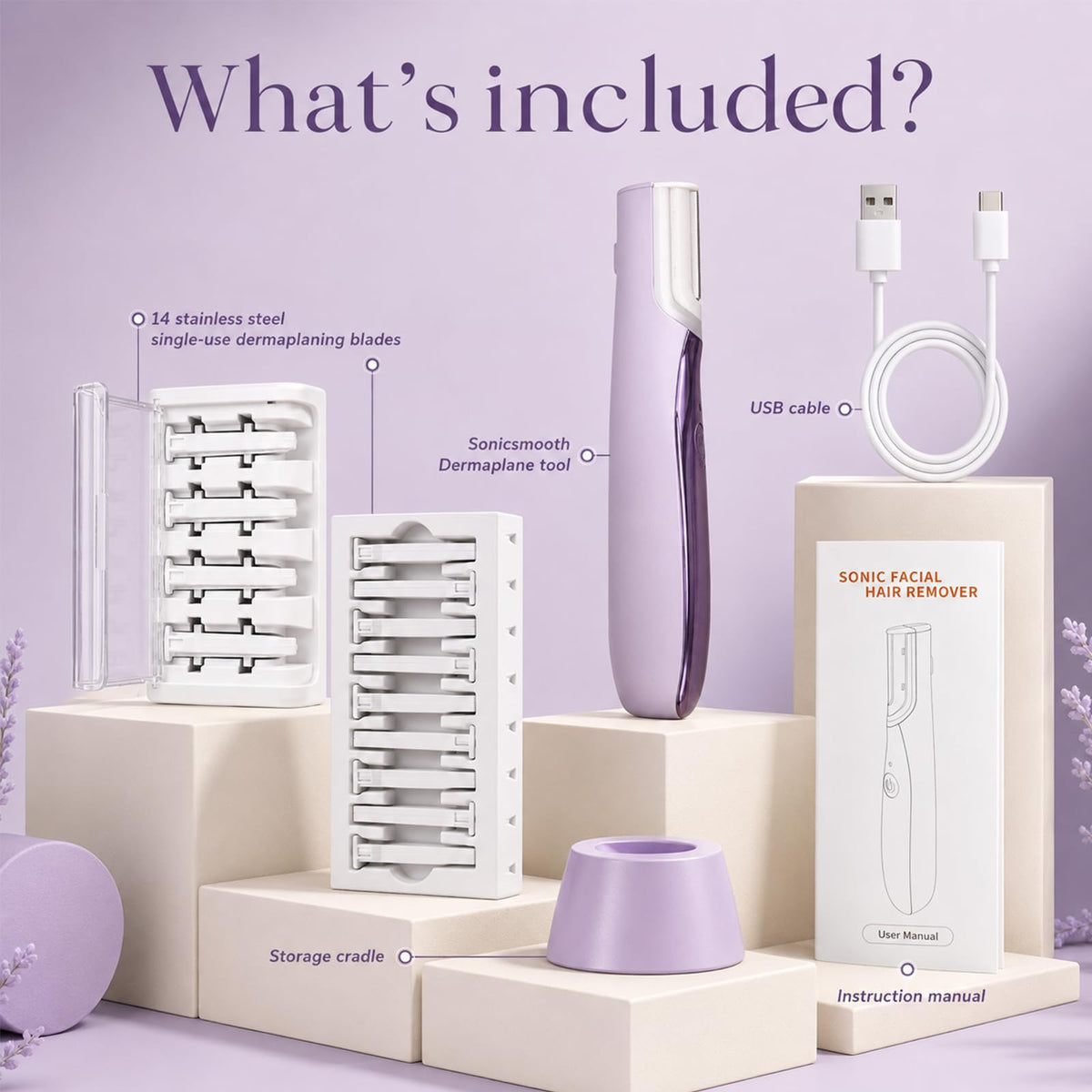 Sonic Dermaplaning Tool with LED Light, Rechargeable Facial Hair Remover R628