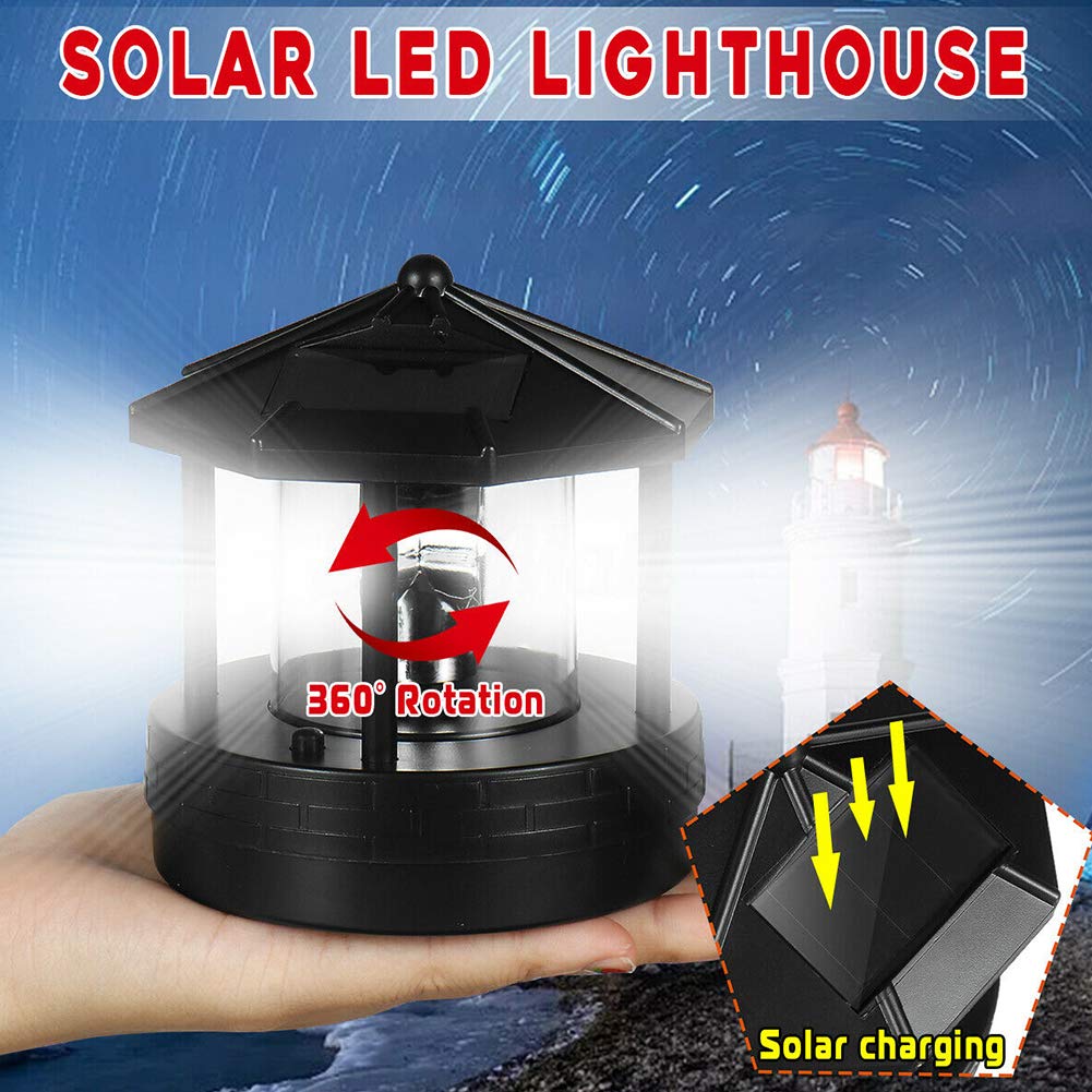 Solar Lighthouse with 360° Rotating Beacon, Waterproof Outdoor Decorative Lamp J5871