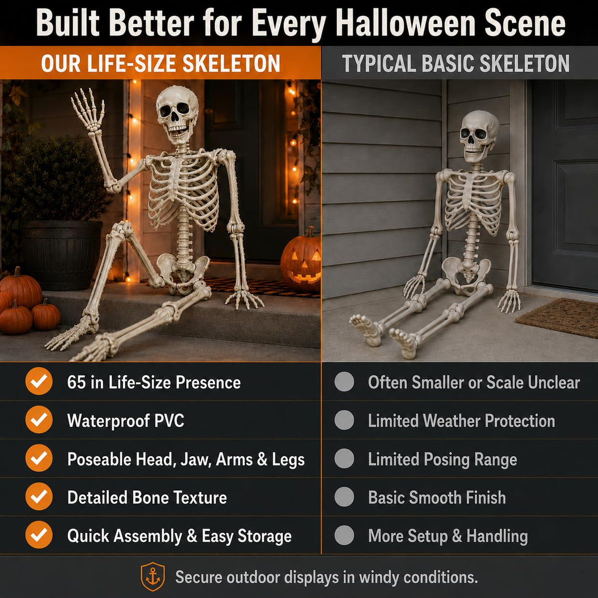 5.4FT Life Size Posable Human Skeleton with Movable Jaw C1487