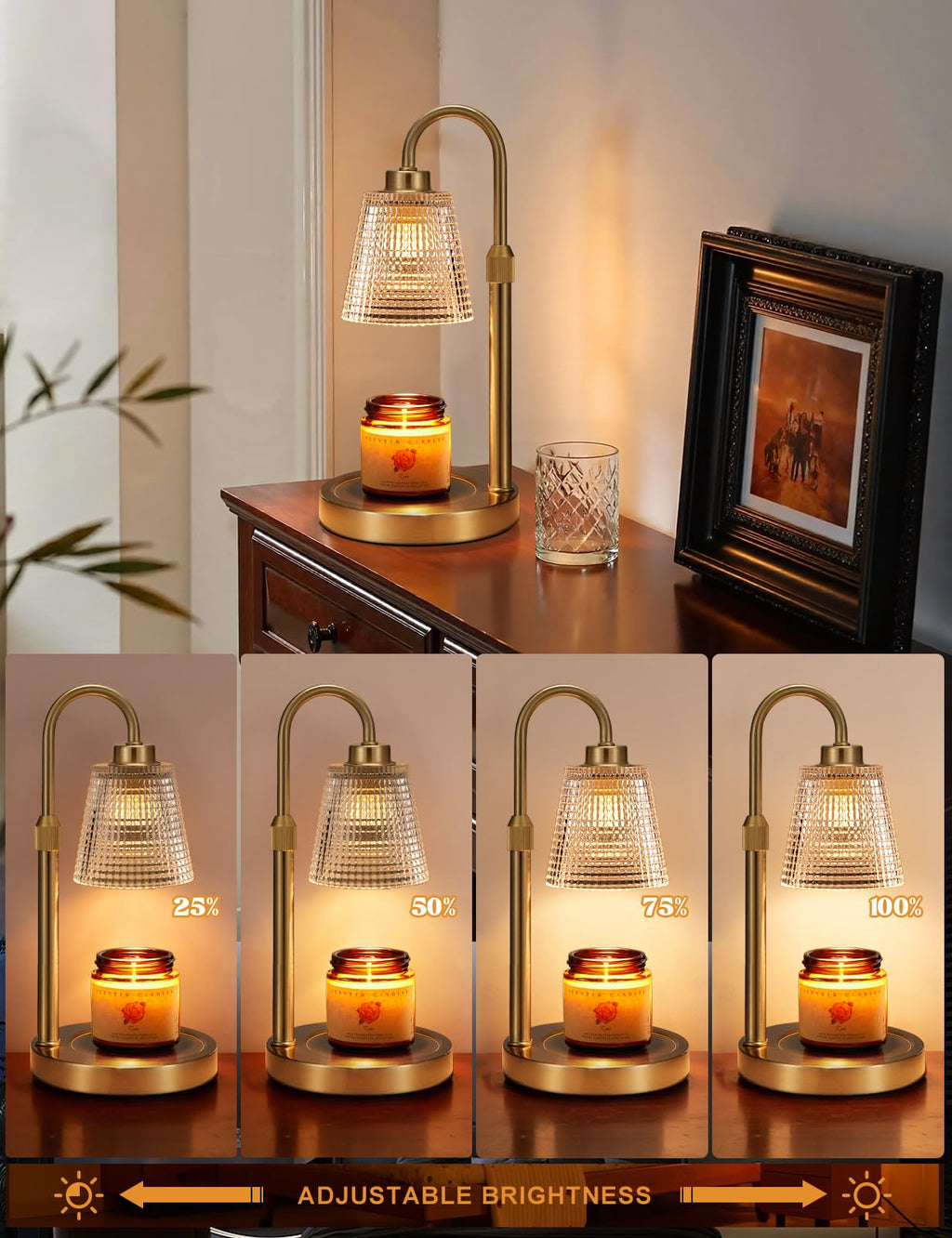 Gold Candle Warmer Lamp with Timer, Dimmable, Height Adjustable R4553