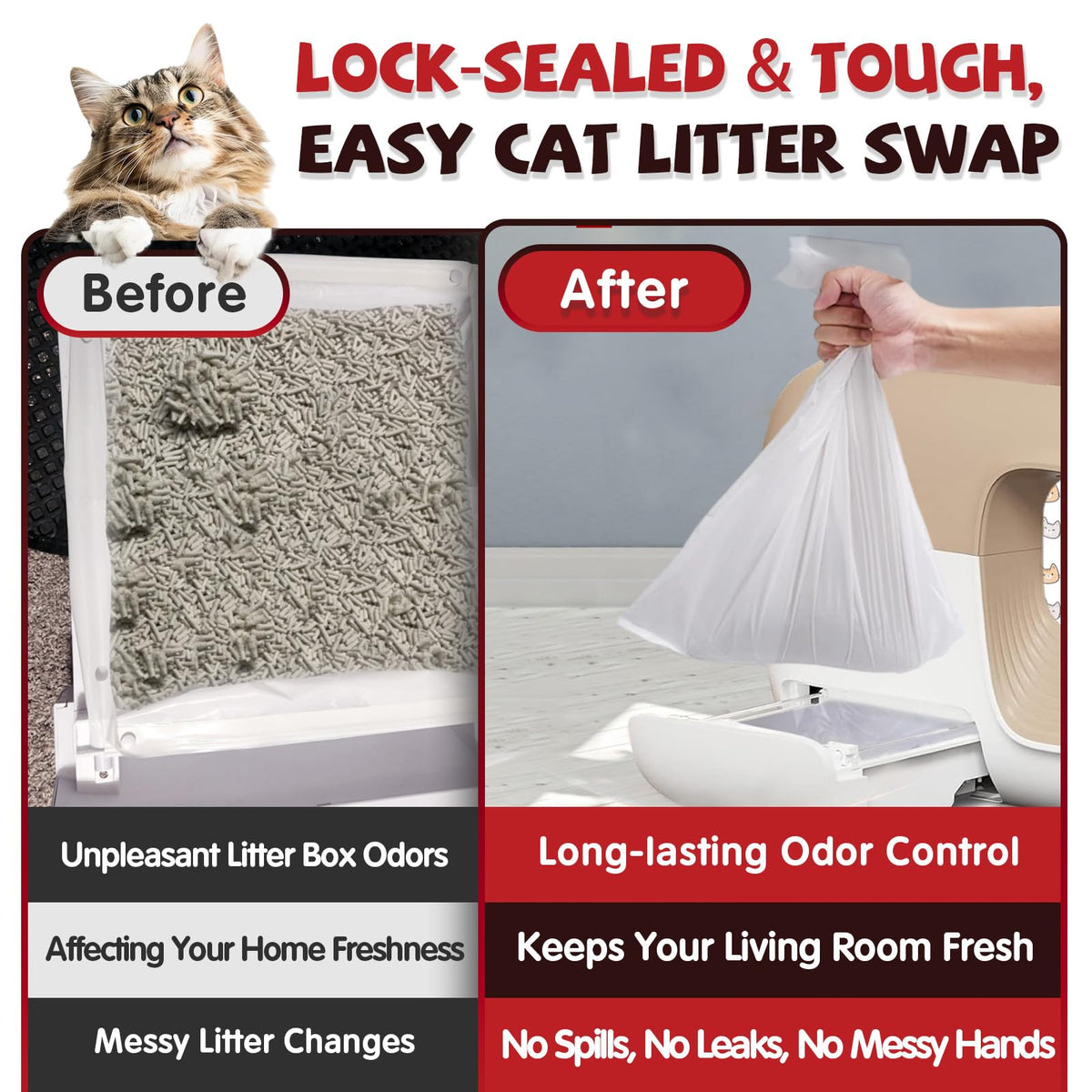 120 Pcs Self-Sealing Drawer Cat Litter Bags J411844