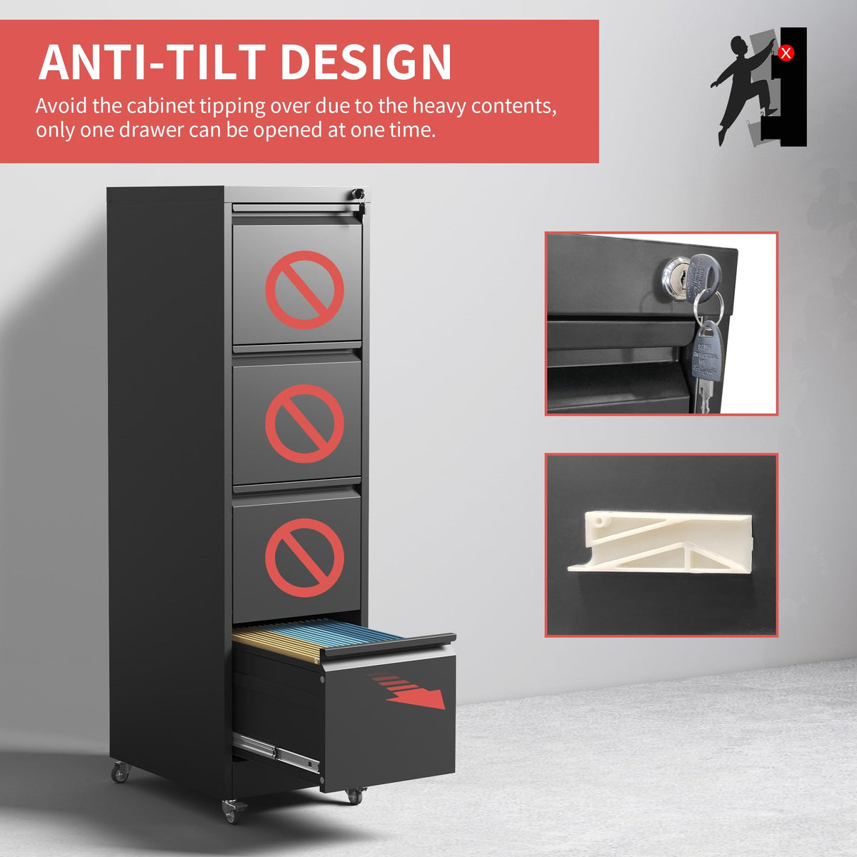 4 Drawer Black Metal File Cabinet with Lock C762