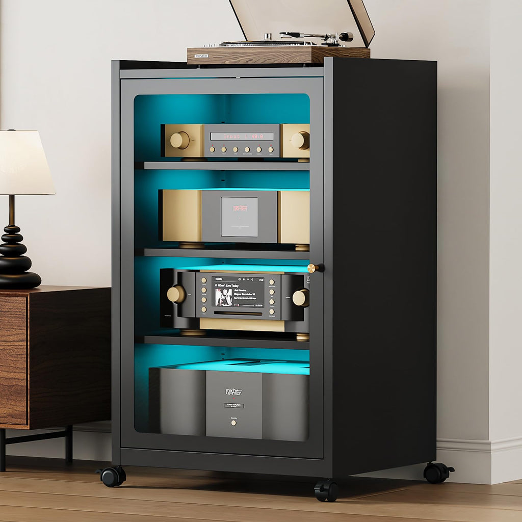 Black Media Cabinet with Glass Door U95518
