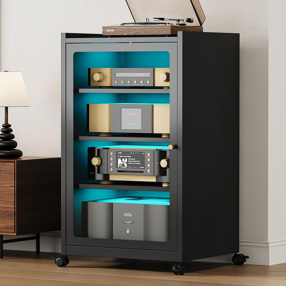 Black Media Cabinet with Glass Door U95518