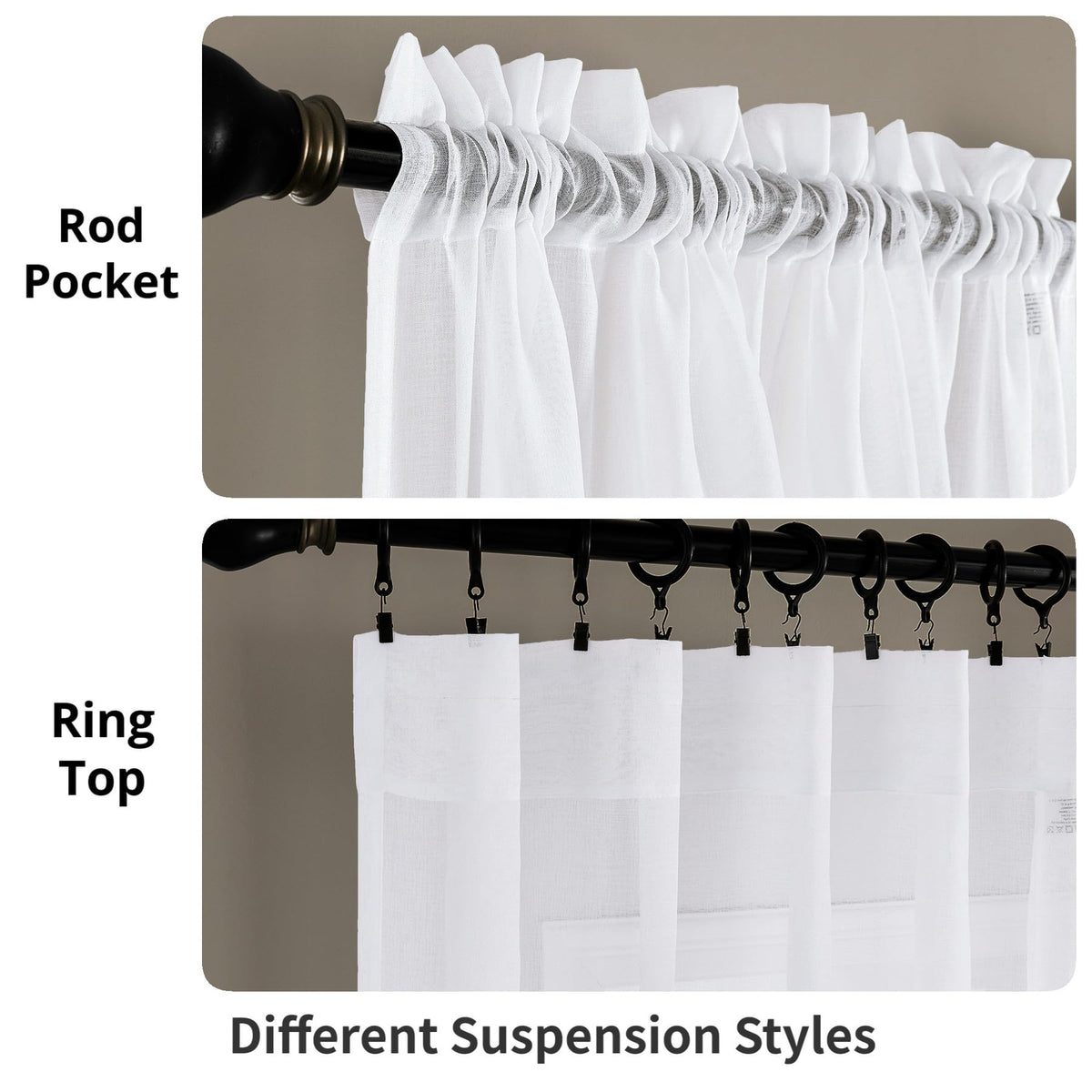 White 95 Inches Long Rod Pocket Sheer Curtains Set of 2 C5529