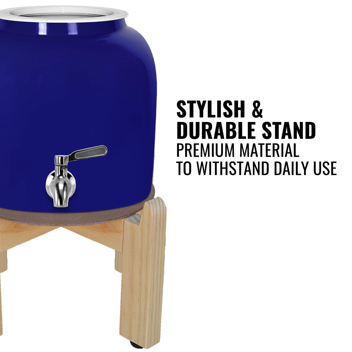 Porcelain Ceramic Crock Water Dispenser with Wood Stand and Stainless Steel Faucet D675
