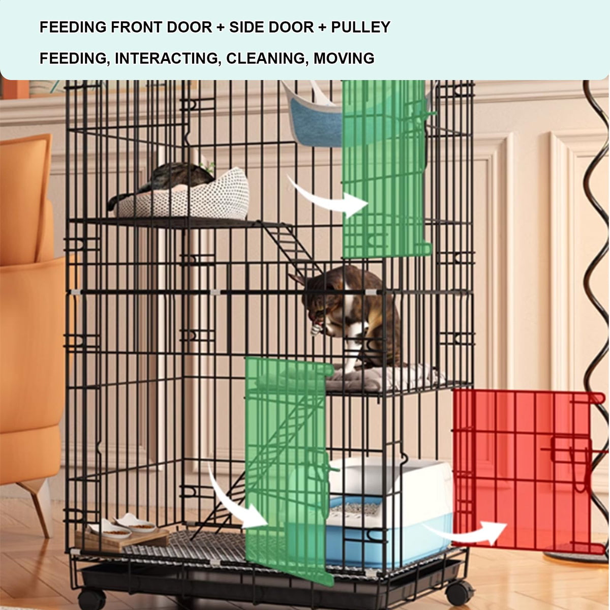 4-Tier Cat Cage with Wheels I737232