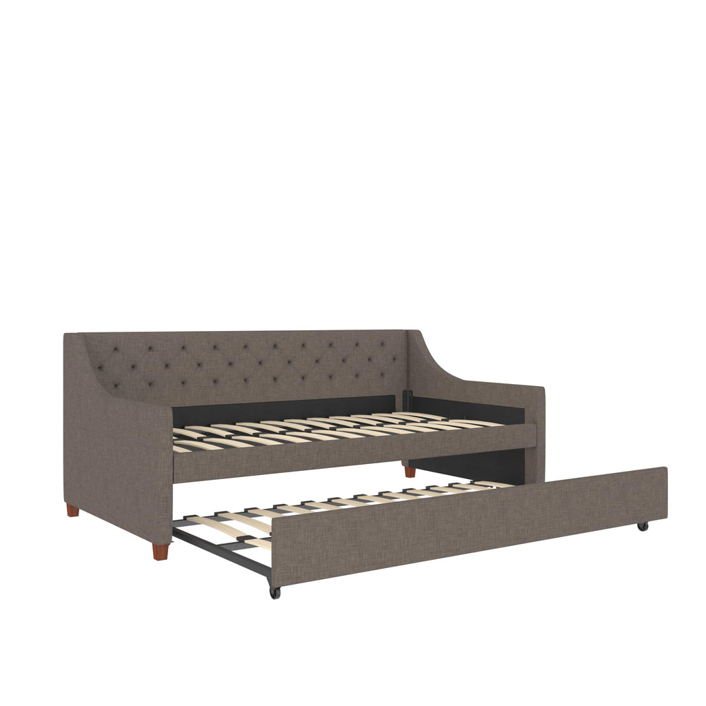 Grey Linen Twin over Twin Upholstered Daybed and Trundle Y887885