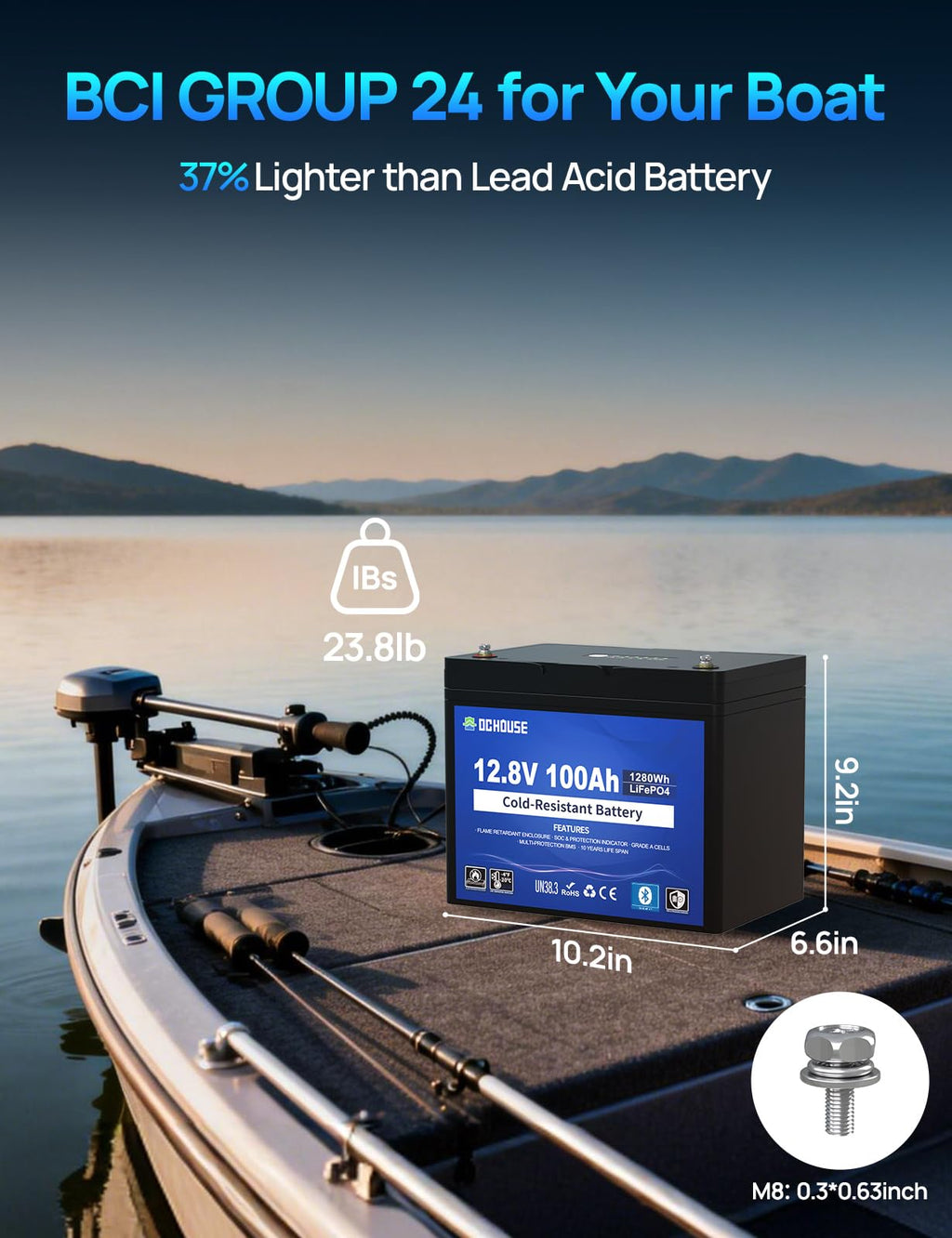 12V 100AH Cold-Resistant Lithium Trolling Motor Battery R45907