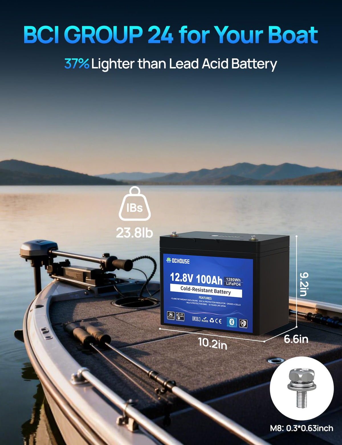 12V 100AH Cold-Resistant Lithium Trolling Motor Battery R45907