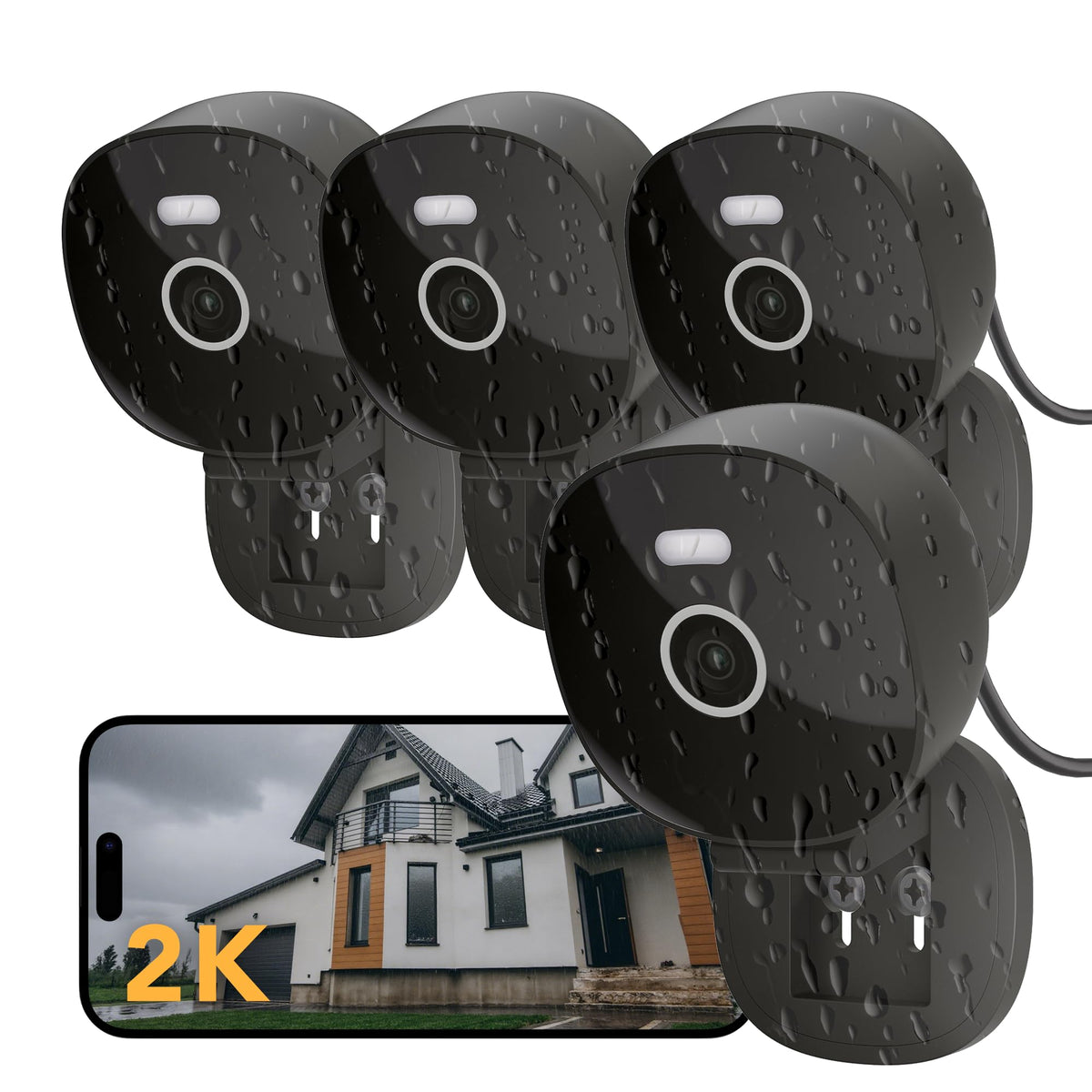 2K Wired Security Camera, Indoor/Outdoor, IP65 Waterproof Color Night Vision, Black O662