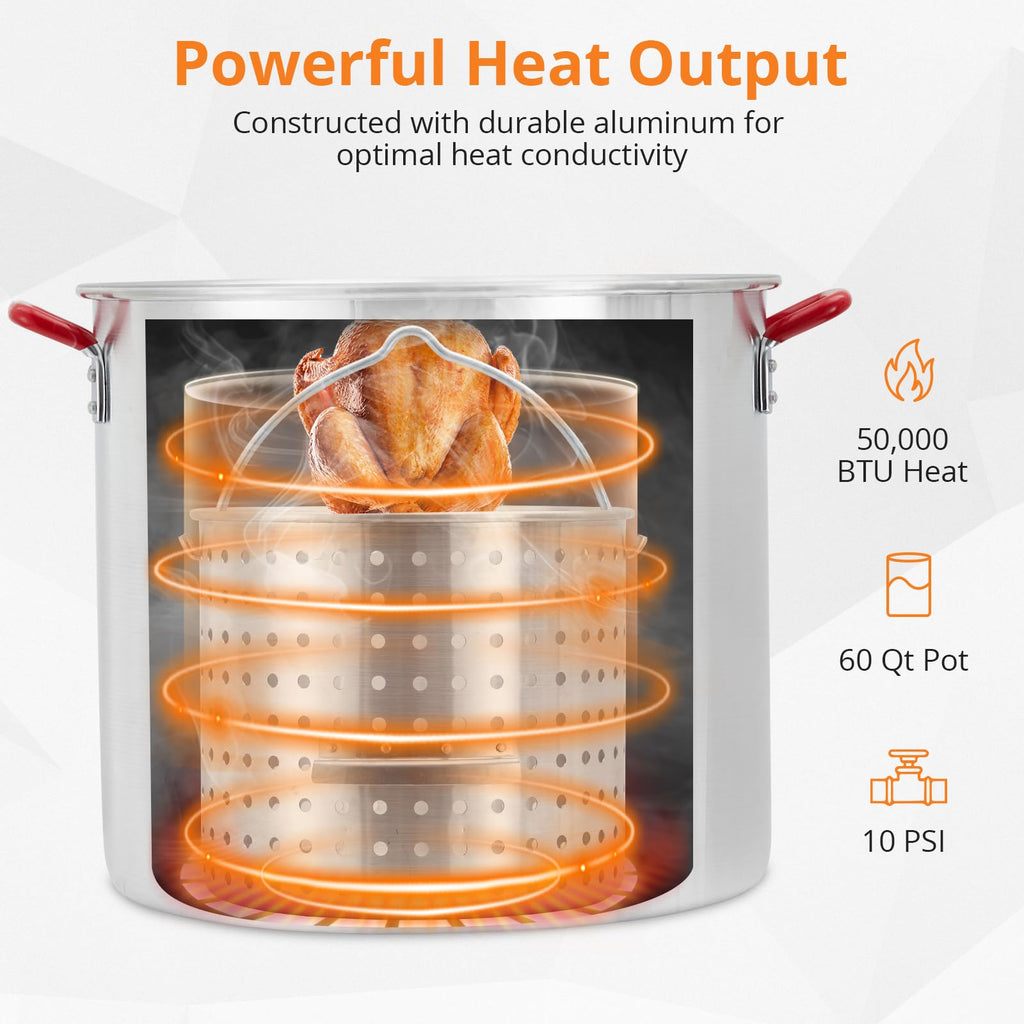 60QT Seafood Boil Pot with Strainer Basket and Propane Burner Stove U151
