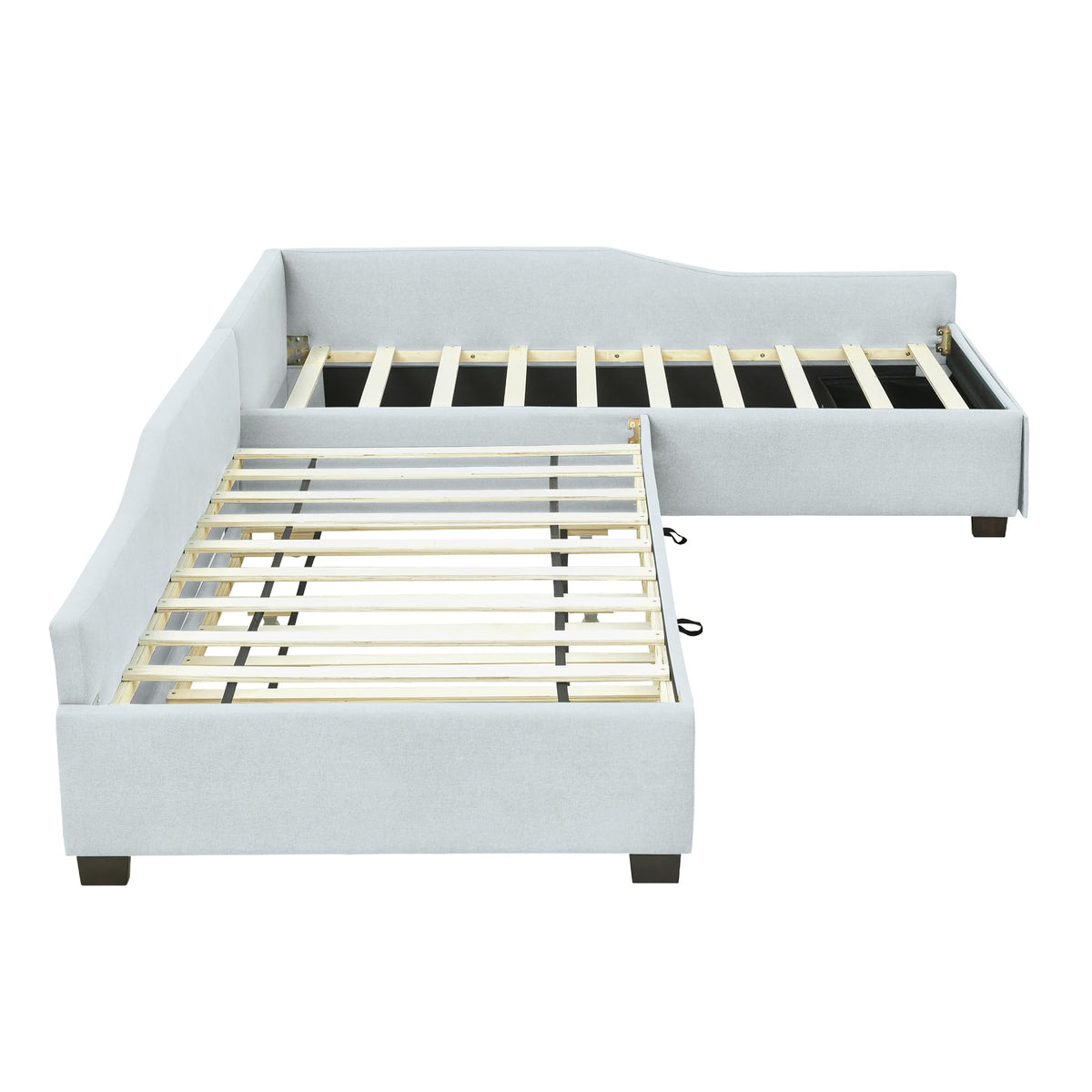 Beige Linen Upholstered Double Twin Size Daybed with Trundle and Drawer L566