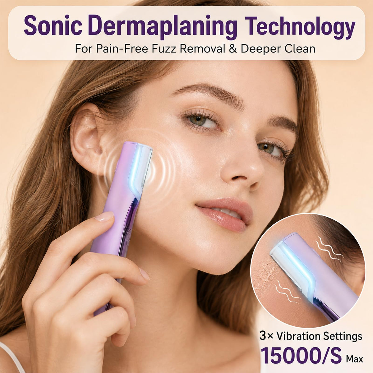 Sonic Dermaplaning Tool with LED Light, Rechargeable Facial Hair Remover R628