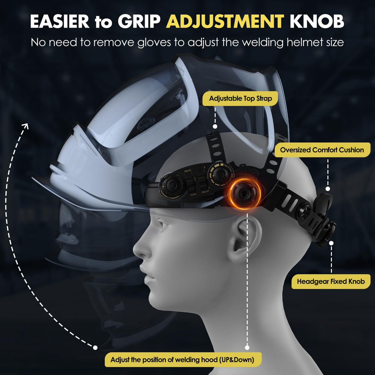 Auto Darkening Welding Helmet Large View True Color 4 Arc Sensor Solar/Battery Powered Z57956