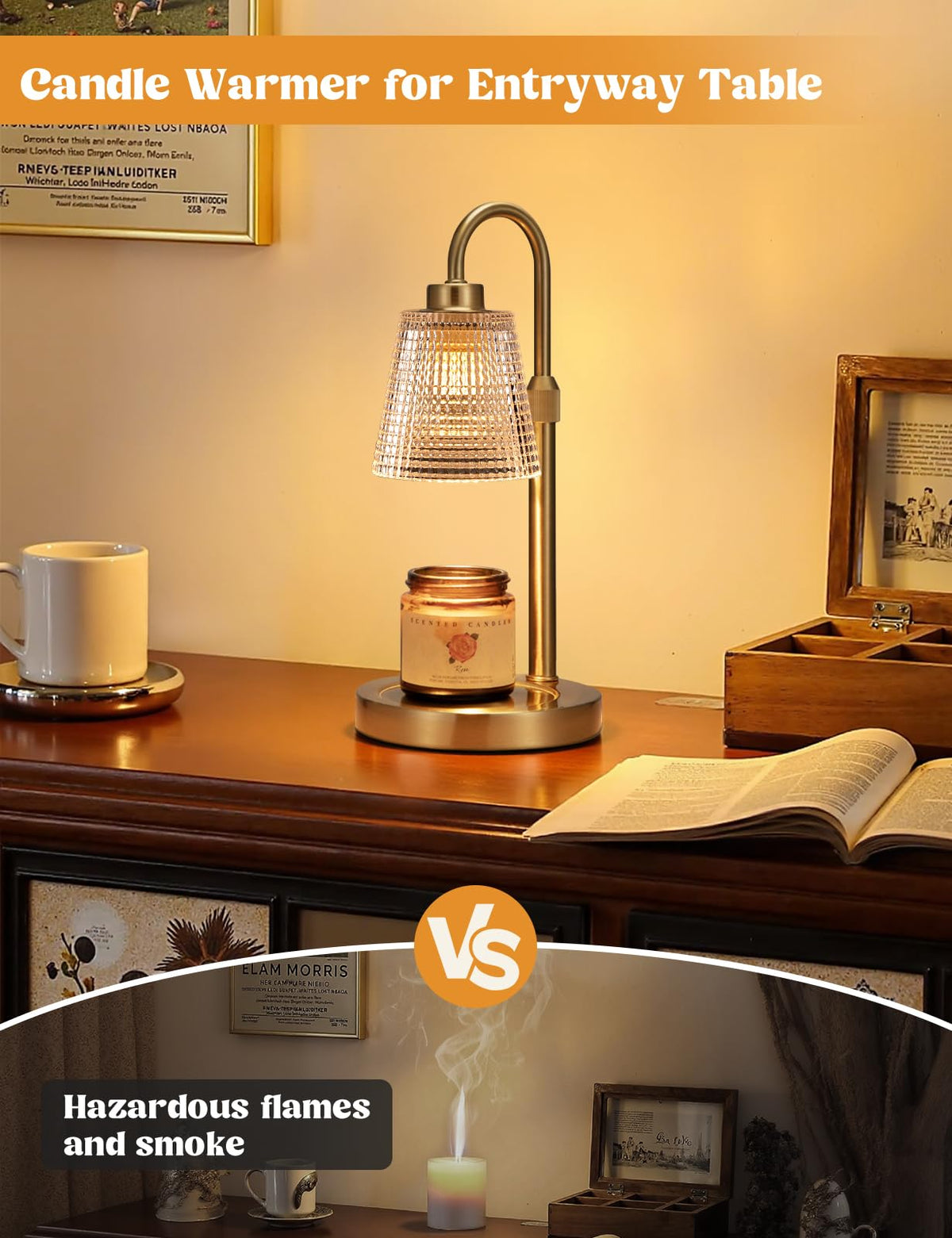 Gold Candle Warmer Lamp with Timer, Dimmable, Height Adjustable R4553