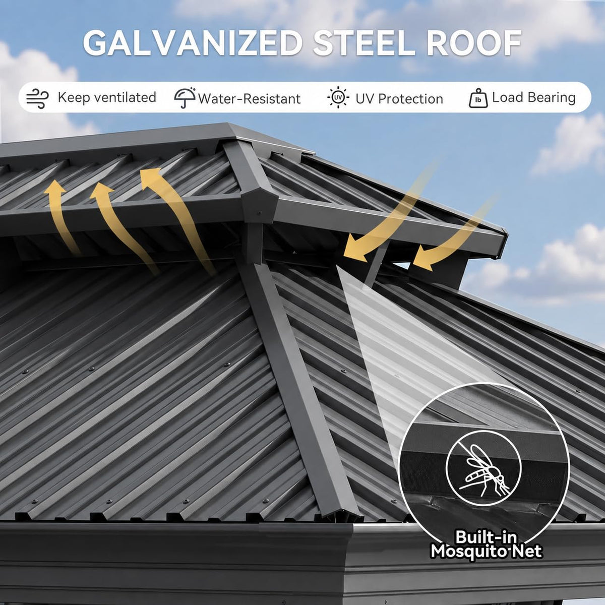 10x14 FT Hardtop Gazebo with Galvanized Steel Double Roof and Aluminum Frame Y501107