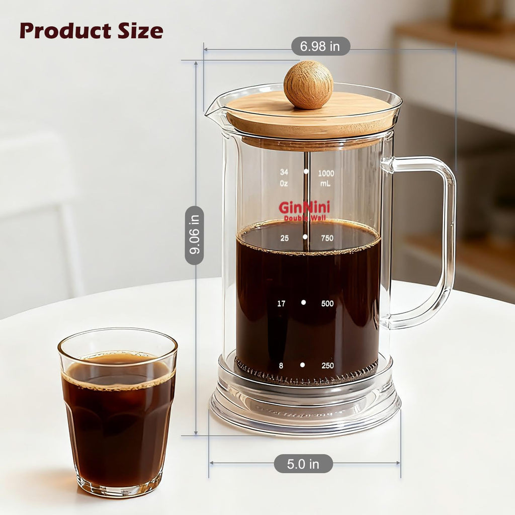34oz Double-Wall Glass French Press T4012