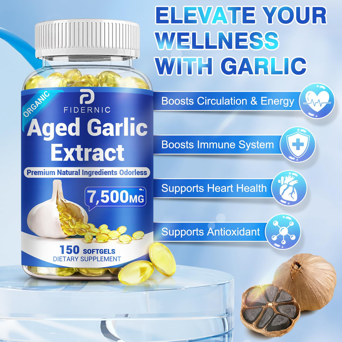 Odorless Organic Garlic Supplement 150 Softgels P928945