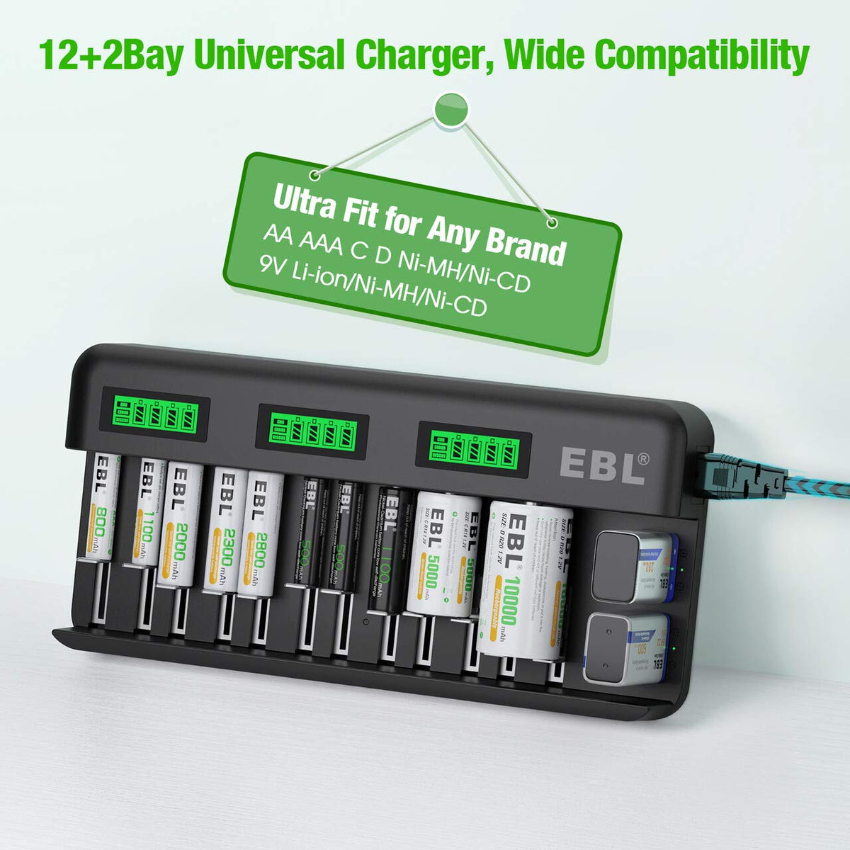 12+2 Bay Universal Rechargeable Battery Charger C9851