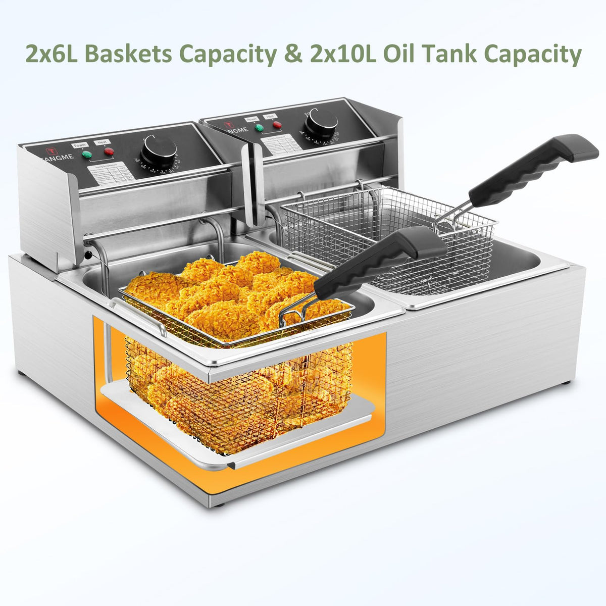 Commercial 3400W Electric Deep Fryer with 2x6.35QT Baskets Y677397