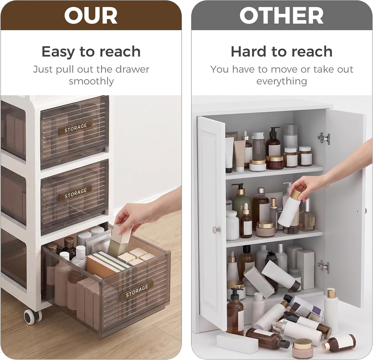 7.87" Wide Slim Bathroom Storage with Drawers and Wheels D886093