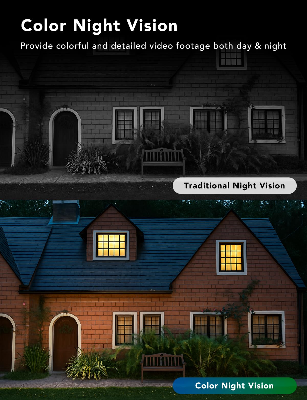 2K Wired Security Camera, Indoor/Outdoor, IP65 Waterproof Color Night Vision, Black O662