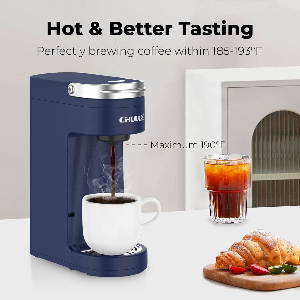 Slim Single Serve Coffee Maker with 6 to 12oz Brew Sizes, Navy Blue J432302