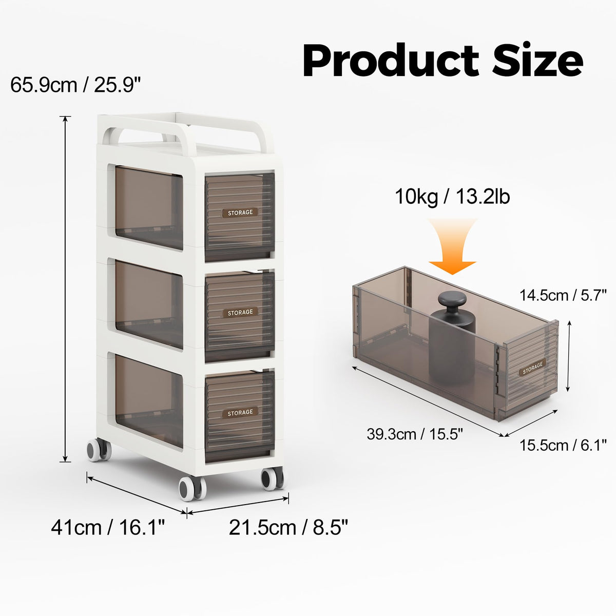 7.87" Wide Slim Bathroom Storage with Drawers and Wheels D886093