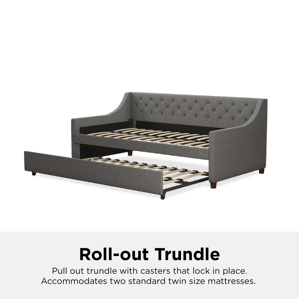 Grey Linen Twin over Twin Upholstered Daybed and Trundle Y887885